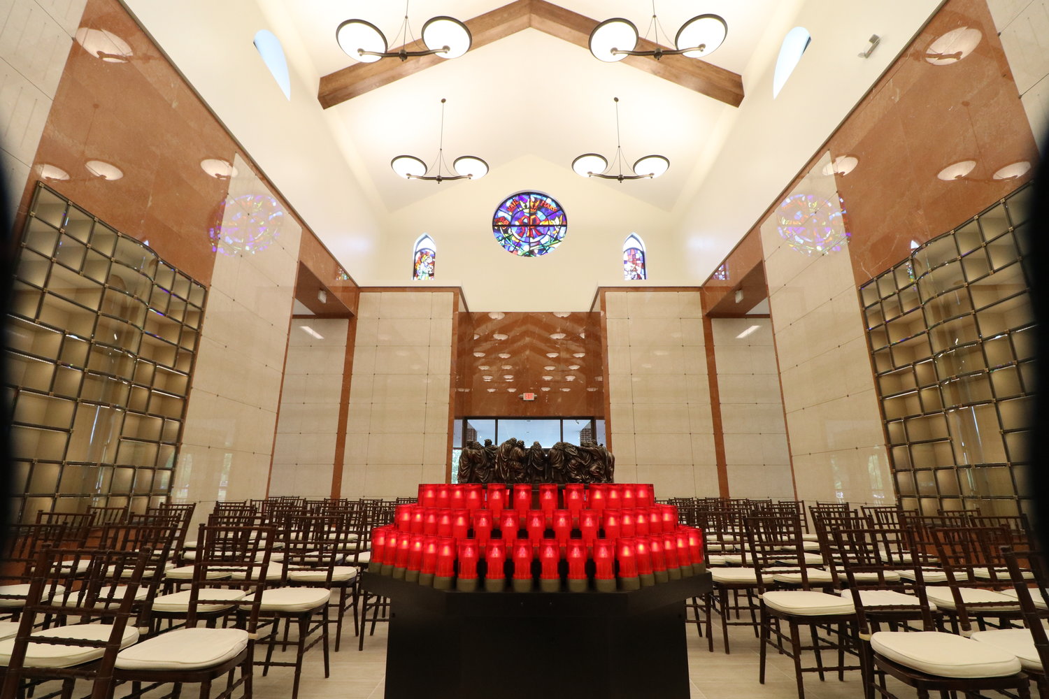 The interior of the new Saints Peter & Paul Mausoleum at St. Ann’s Cemetery in Cranston.